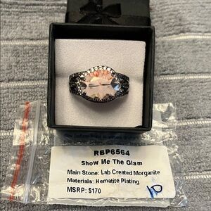 Show Me The Glam Hematite Plated Ring with Morganite Stone